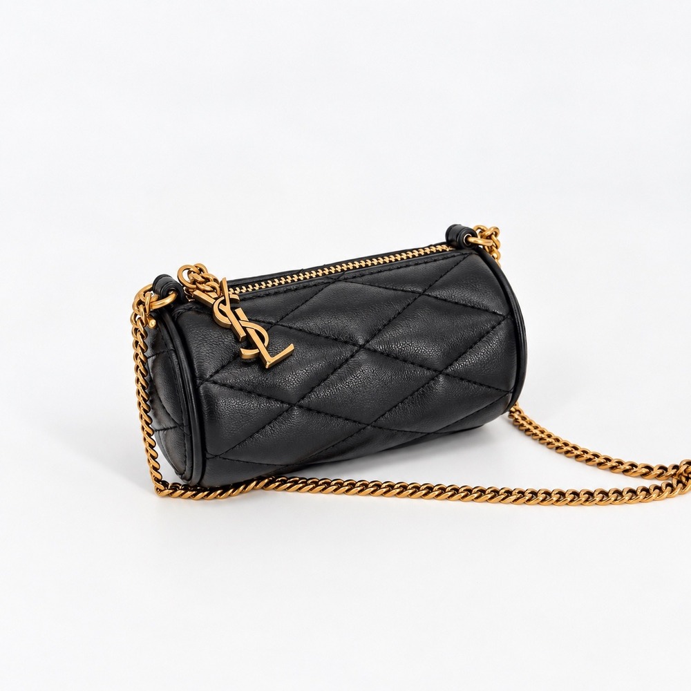 Saint Laurent YSL Sade Micro Tube Lipstick Bag Black Quilted Leather Crossbody